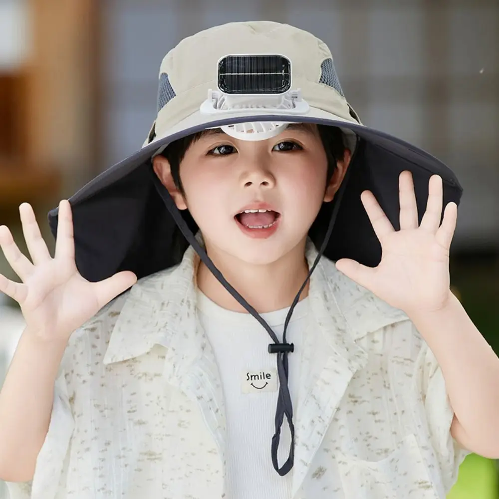 Adjustable Children's Solar Fan Hat Waterproof USB Charging Wide Brim Sun Cap Quickly Dry Breathable Sunshade Fan Cap