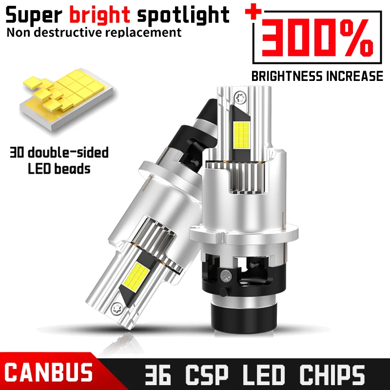 

2PCS D2S D4S LED Car Headlights Bulb D1S D3S D5S D8S 6500K HID Car Light High Power 300W Plug And Play CSP Chip Turbo Lamp 12V