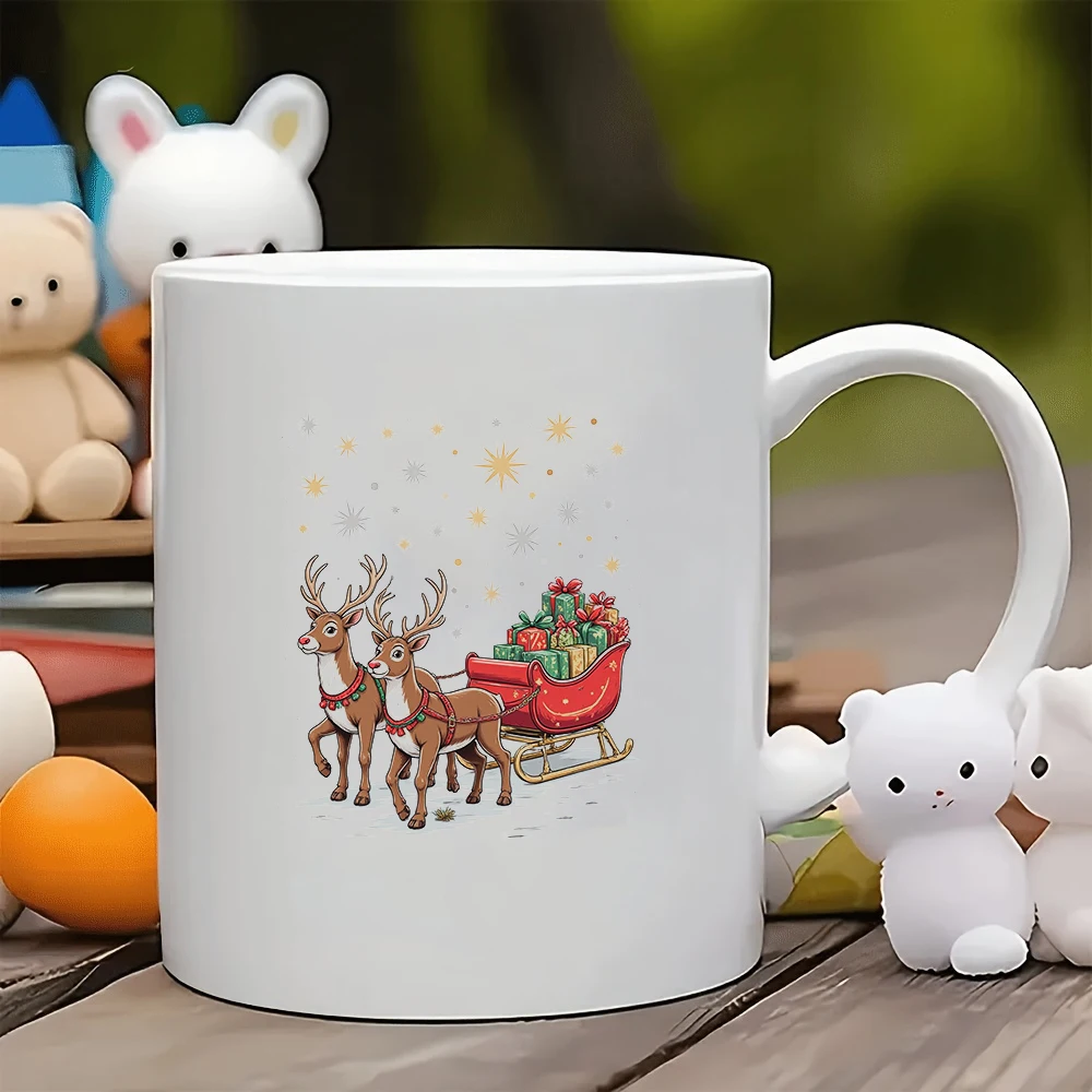 

11oz Coffee Cup + Cartoon Santa Claus Sled Gift Box Cup Home Kids Office Holiday Coffee Cup Christmas Gift