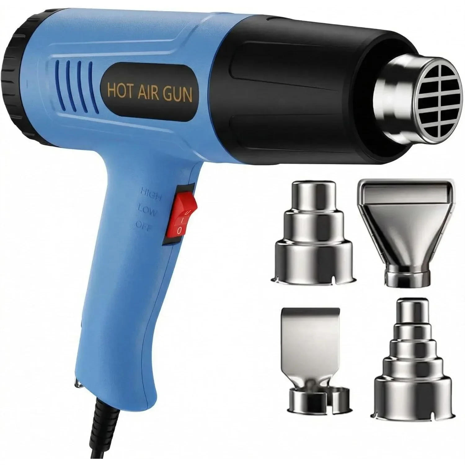 

Heat Gun 572-1112°F Dual Temperature 2-Speed Switch 110V with 4Pcs Nozzles Overload Protection 4.9FT Cord for Heat Shrink Tubing Electronics Repair Paint Stripping