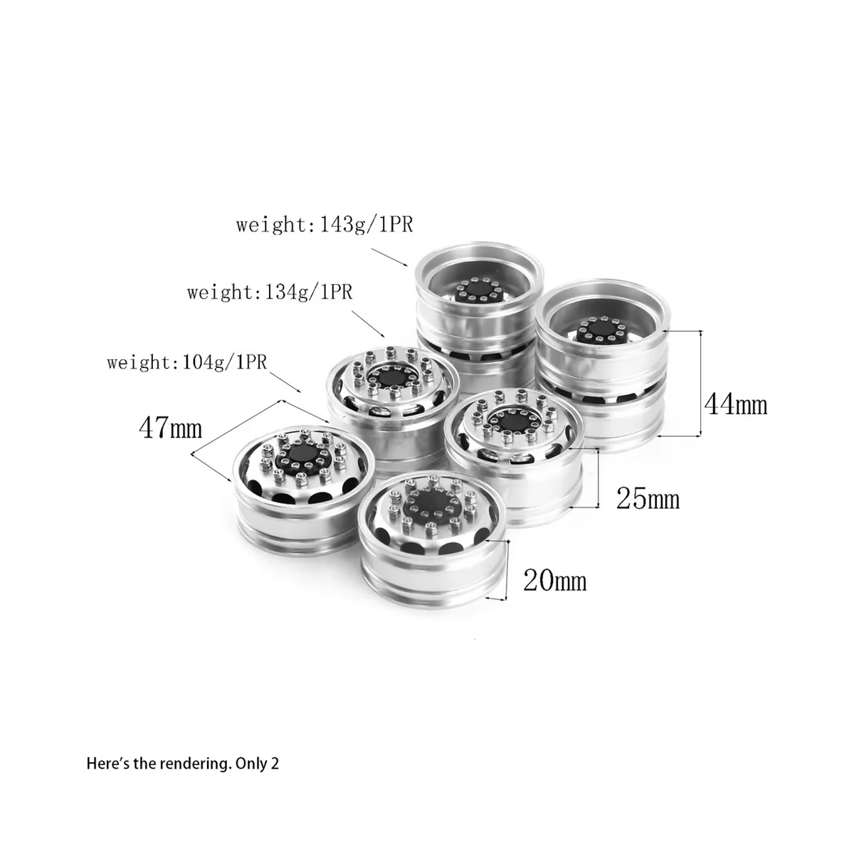 Metal Front Rear Wheel Rim Hubs for Tamiya Truck 1/14 RC Tractor Trailer Cargo Car Wheels Tires,Front 20Mm,2PCS