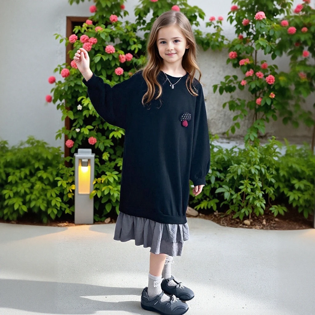 

Осеннее черное платье для девочек с длинными рукавами, повседневное платье с рюшами в стиле пэчворк, 2 шт., дизайнерские многослойные платья трапециевидной формы для подростков 4–14 лет