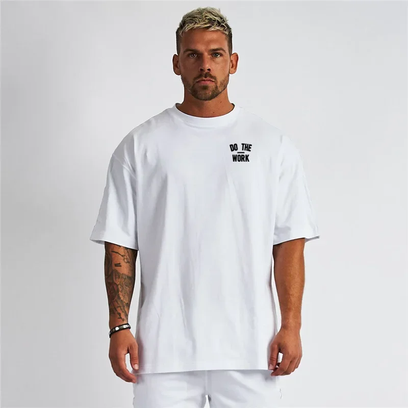 Koreanische Mode Atmungsaktive Übergroßen männer 100% Baumwolle Sommer Casual Mode Straße Hip Hop Fitness Gym Sport T Shirt