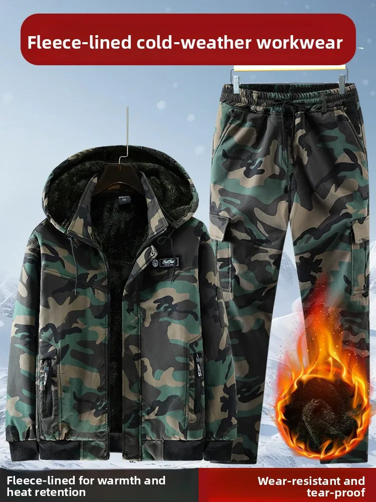 

Комплект рабочей одежды Thiened Fce с камуфляжным принтом для мужчин: уличная повседневная теплая одежда для защиты от пыли и искр для рабочих на заводе