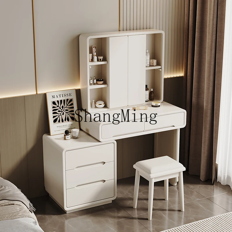 

ZYY Solid Wood Dressing Table with Mirror, Concealable Makeup Table, Integrated New Makeup Desk for Bedroom
