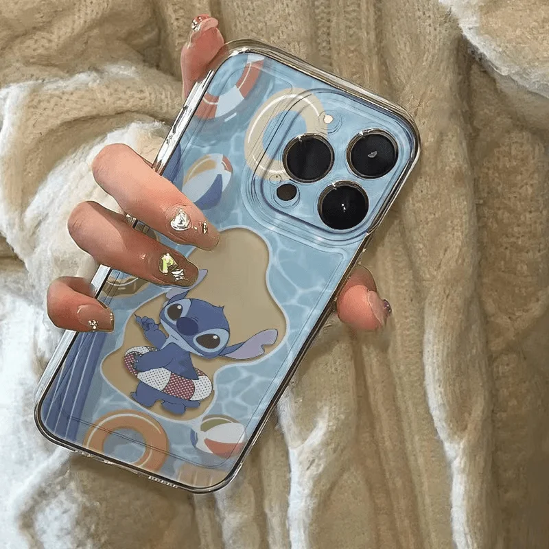 New Disney Stitch Swimming Circle Phone Case for iPhone 15 14 13 12 16 Pro Max XR XS X 7 8 Plus Y2K Soft Silicone Clear Cover