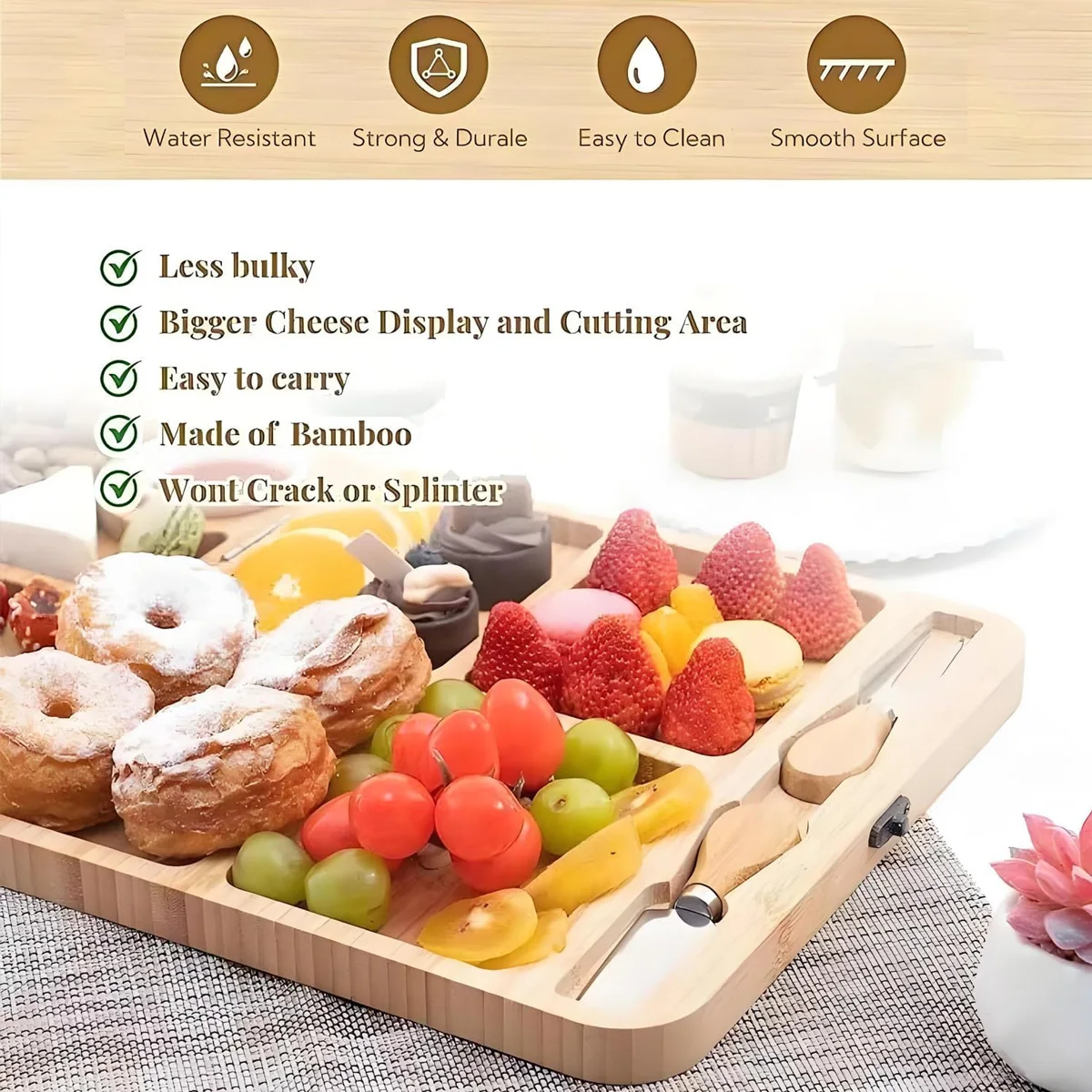 1PC Charcuterie Boards, Expandable Bamboo Cheese Board Gift Set with Serving Tray, Knives & Bowls for Meat, Cheese & Crackers