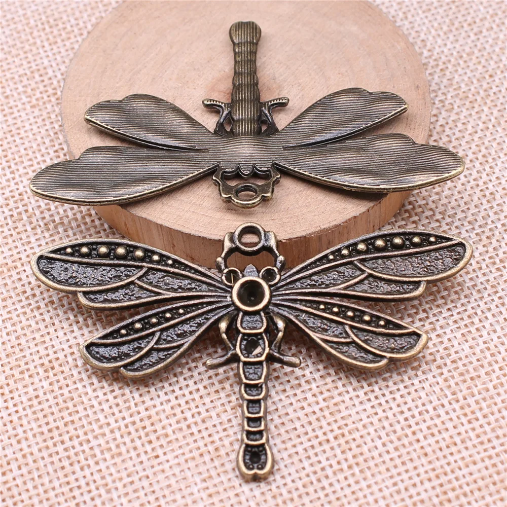 

4pcs 71x42mm(2.8x1.65inch) 2 Colors Antique Bronze Color Antique Silver Color Dragonfly Charms Pendants Jewelry Accessories