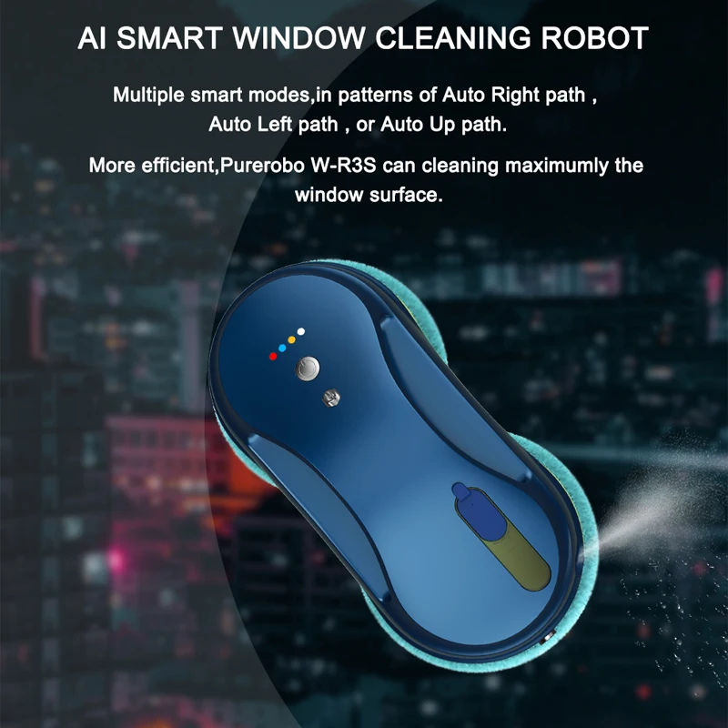 Purerobo W-R3S Window Cleaning Robot APP&Remote Control Smart Automatic Water Spray Anti-falling Electric Robot Vacuum Cleaner