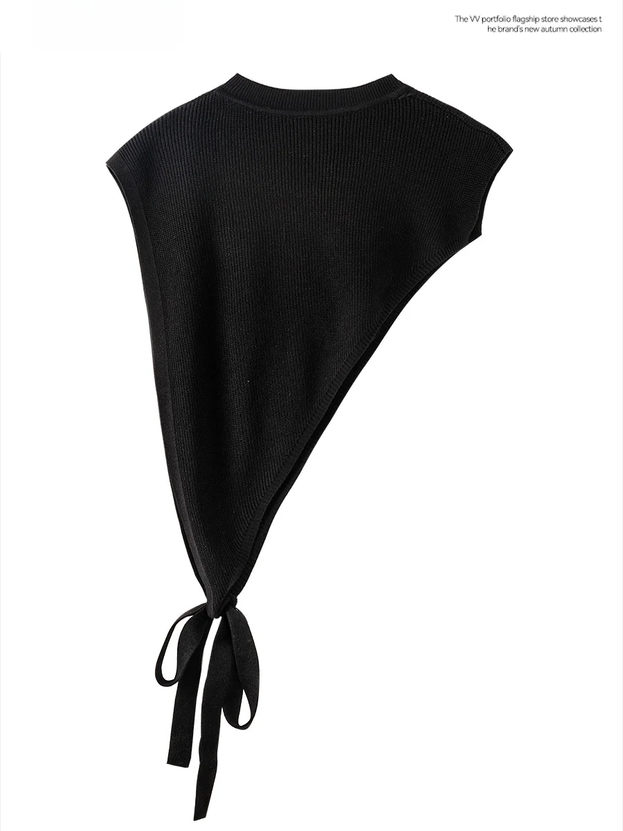 Black Knitted  Asymmetrical Shoulder Wrap Women's Vest Layering Fashionable Spring Autumn New Style Commute Style