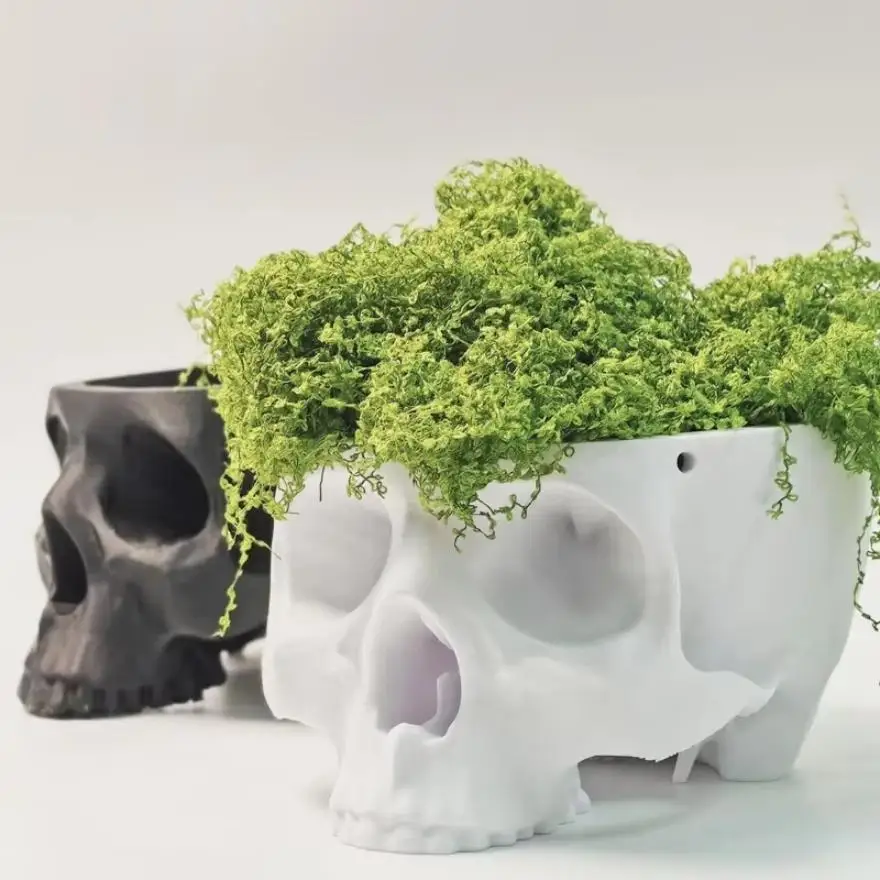 gothic halloween skull hanging planter,3d printed plastic,lightweight bohemian indoor/outdoor pot,for home office decoration