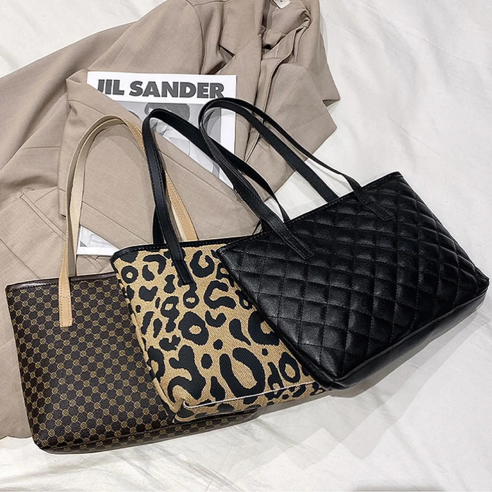 Women Faux Leather Tote Bag, Elegant Crocodile Pattern Leopard Design Handbag Waterproof Large Capacity Shoulder bag Purse