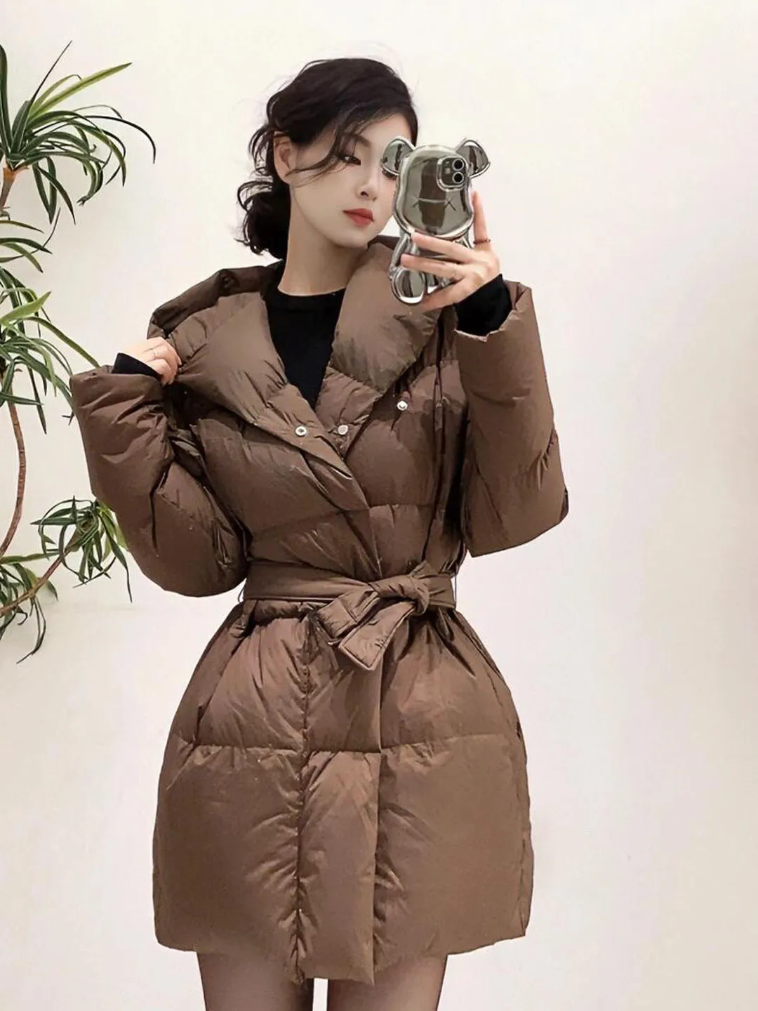 

Элегантная тонкая хлопковая куртка женская кофейного цвета с поясом на талии, зимняя новинка, простой корейский стиль, пальто с длинными рукавами