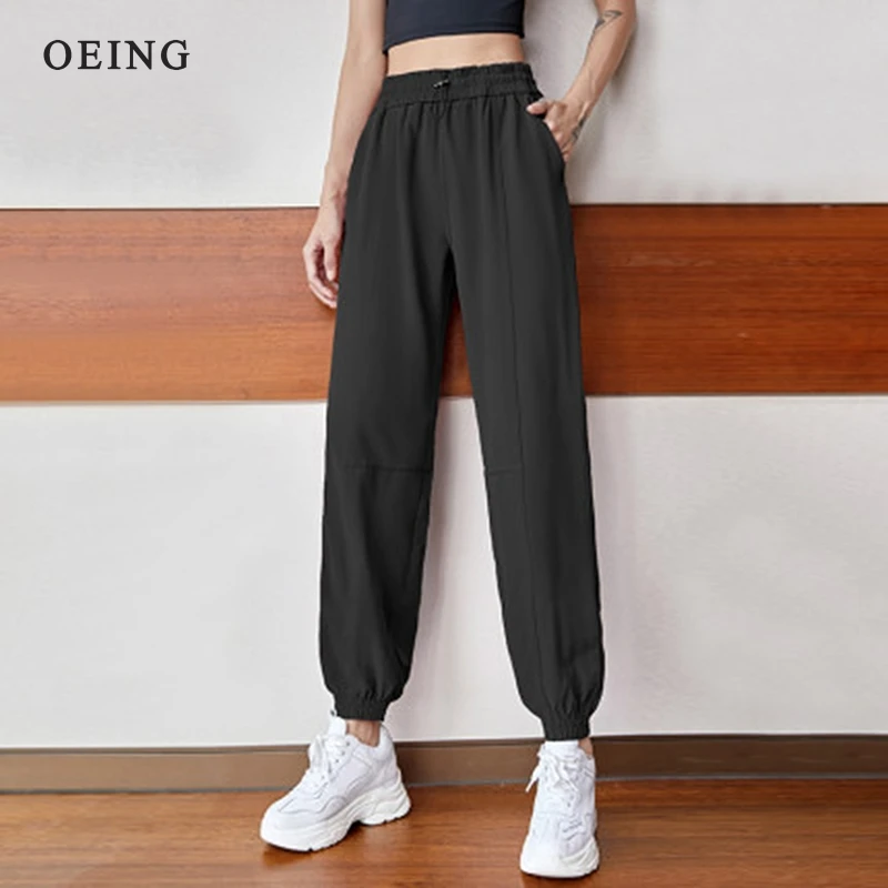 Loose Fitness Sports Pants para Mulheres, Elástico, Cintura, Pé, Quick Dry, Ciclismo, Corrida, Yoga, Streetwear Feminino