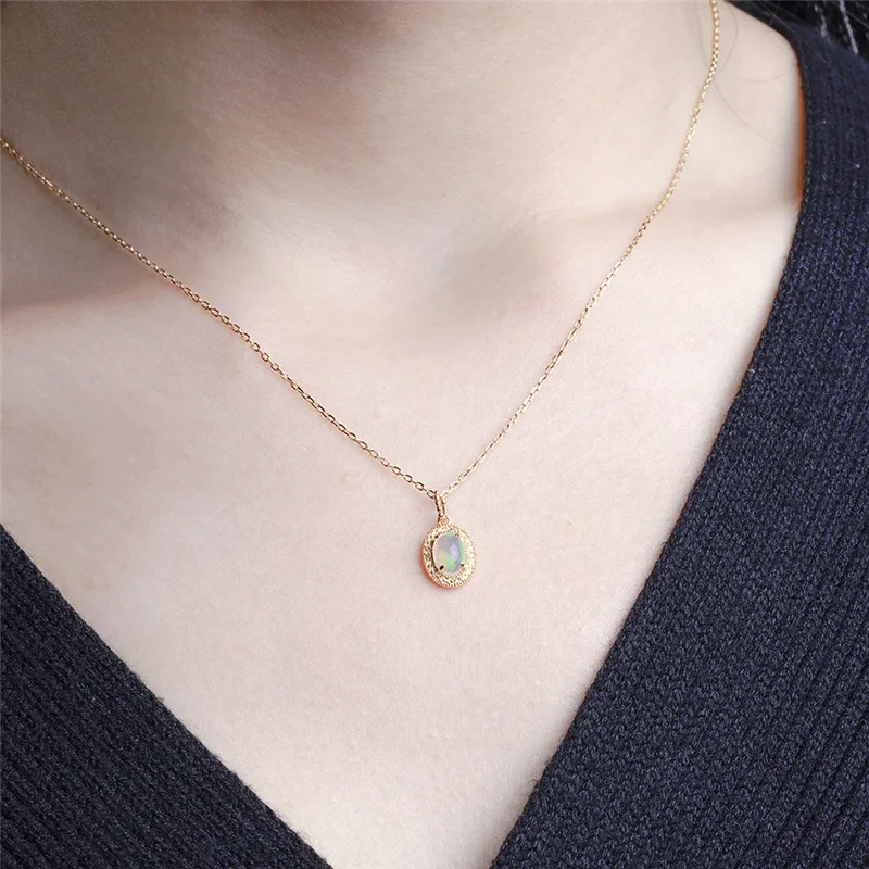 LAMOON Luxury Necklace Natural Opal Pendant 925 Sterling Silver Gold Color Chains Oval Shape Elegant Choker Party Gifts NI229