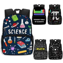 Cute Science Mathematical Pi Backpack, Tabela Periódica de Elementos para Crianças, Mochilas escolares para meninos e meninas, Mochila para crianças, jardim de infância