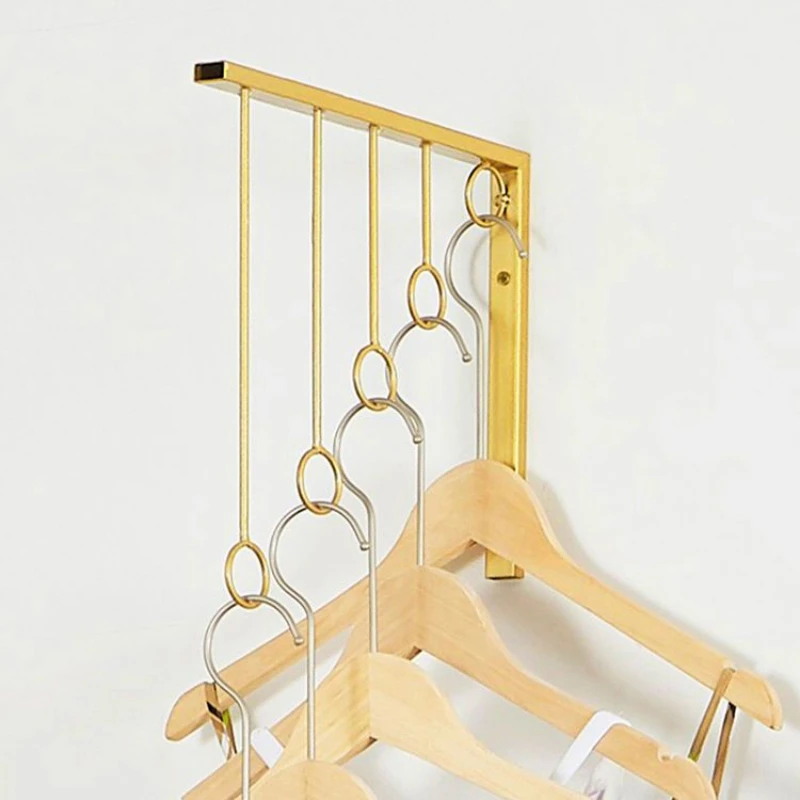 Golden Metal Shelf Wall Hooks Clothing Selling Store Hangers Display Rack Garment Show Save Space Cloakroom Underwear Organizer