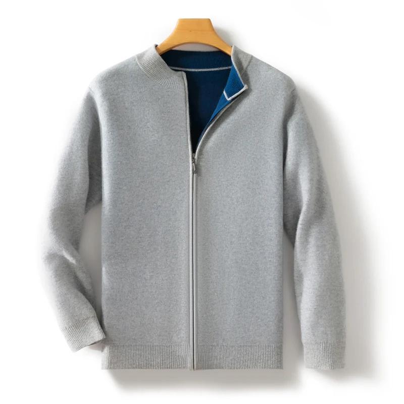 

Business Autumn Winter Clothing Men Sweater 100% Merino Wool Sweater Cardigan Warm Mock Neck Breathable Double Sided Color Coat