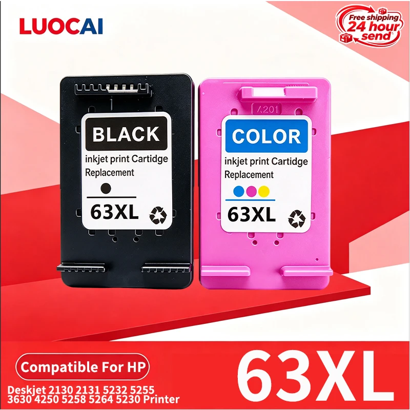 63XL Re-Manufactured for 63 XL Replacement for HP63XL Ink Cartridge Deskjet 2130 2131 5232 5255 3630 4250 5258 5264 5230 Printer