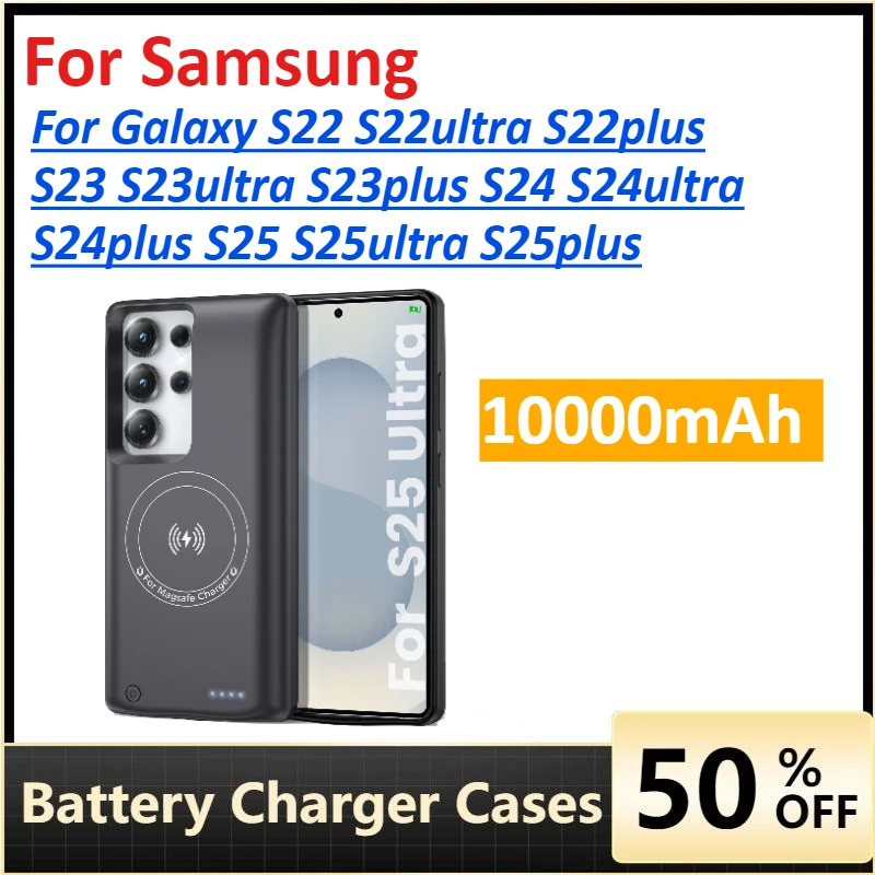 

10000mAh Magnetic Wireless Battery Charger Case for Samsung Galaxy S22 S23 S24 S25 ultra plus Magsafe Charging Cover Power Bank