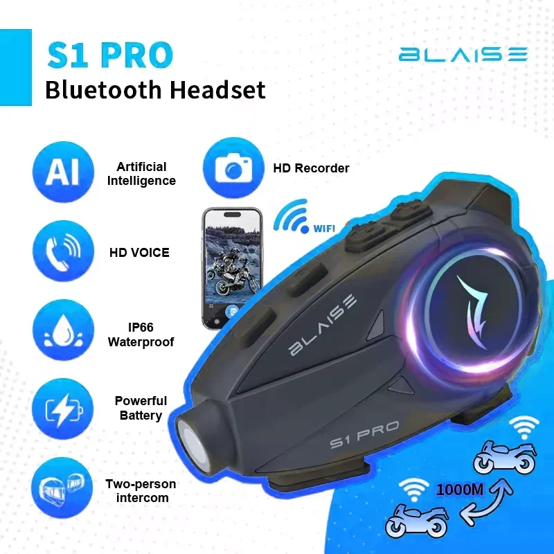 

BLAISE S1 PRO Motorcycle Intercom Helmet Dash Cam Bluetooth Headsets Handsfree Communicator Video Record 1080P Interphone