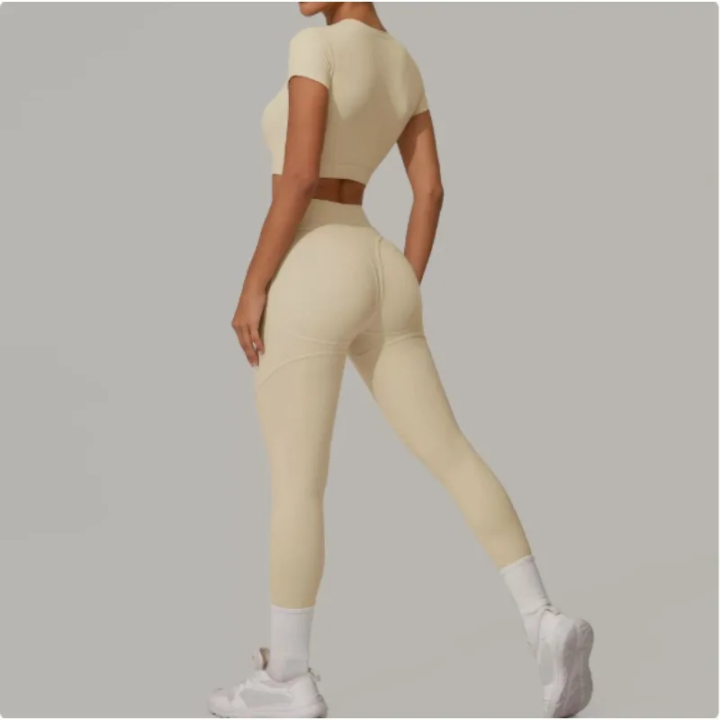 Seamless Yoga Sets Sports Fitness High Waist Hip-Lifting Tight short-sleeved suits running Workout Gym training Sets for Women
