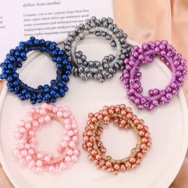 Damen Süße Perlen-Haargummis Mädchen Schleifen-Haarbänder Elastische Haarbänder Scrunchies Gummi-Haarbänder Pferdeschwanzhalter Haaraccessoires – Detail 6