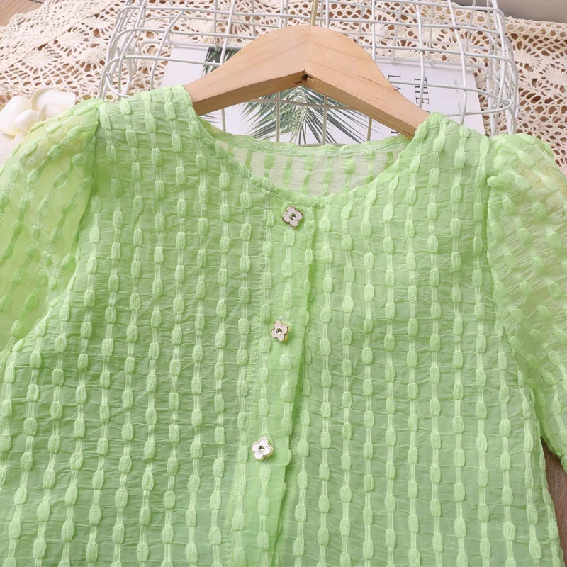 Humor Bear Girls Clothing Set Summer Green Casual Set Lace T Shirt and Pants 2pcs Children Clothes Kids Set