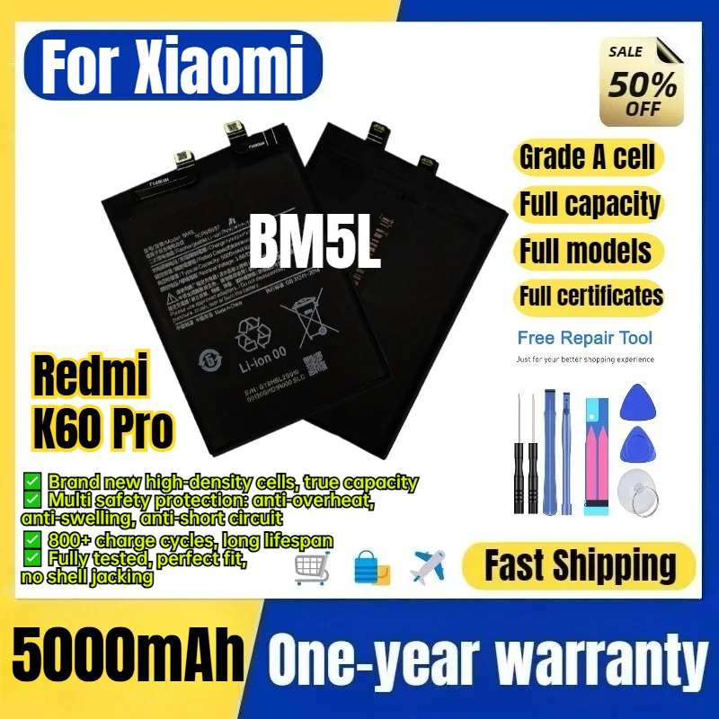 BM5L for Xiaomi Redmi K60 Pro Phone Battery 0 Cycle High Quality Capacity Battery Replacement Bateria Grade A Cell with Tools