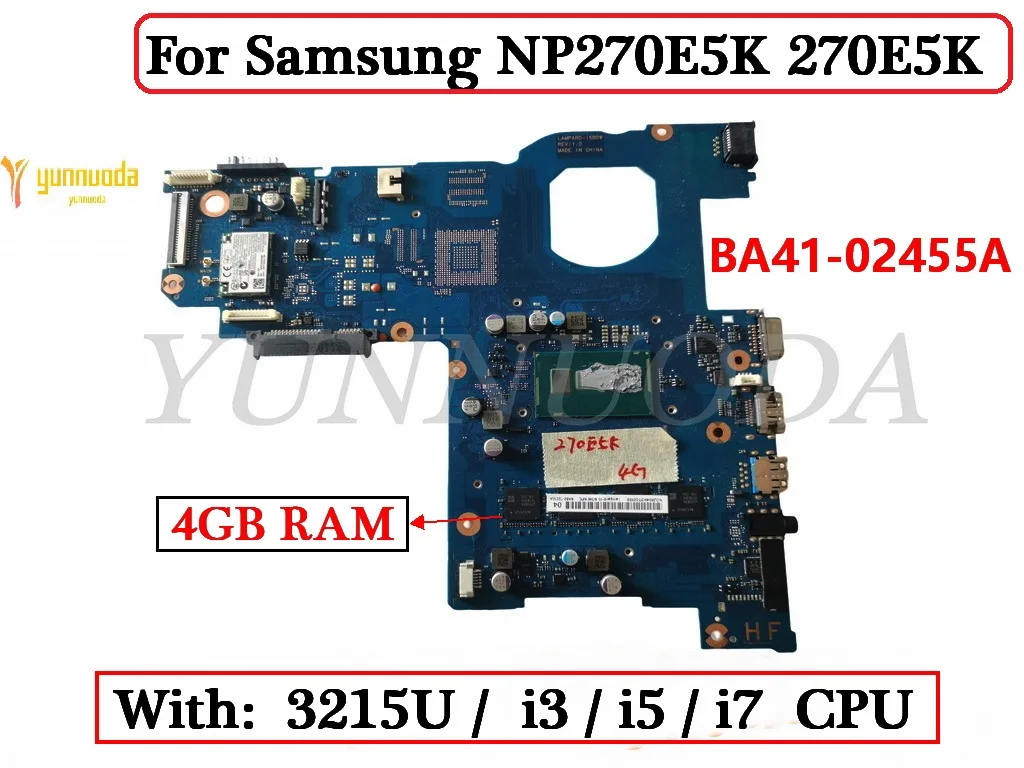 BA41-02455A For Samsung NP270E5K 270E5K Laptop Motherboard 3215U I3 I5 I7 CPU 4GB RAM  BA92-15510A 100% tested