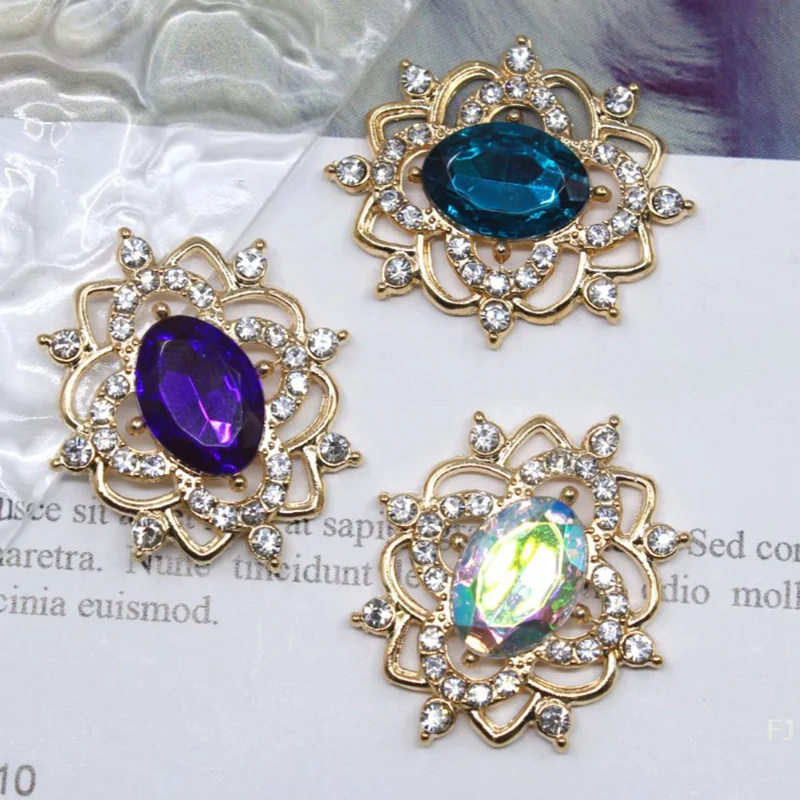 [YU] 27*31MM ovale eau diamant alliage fleur plaque bijoux accessoires bricolage robe de mariée arc chapeaux bijoux accessoires