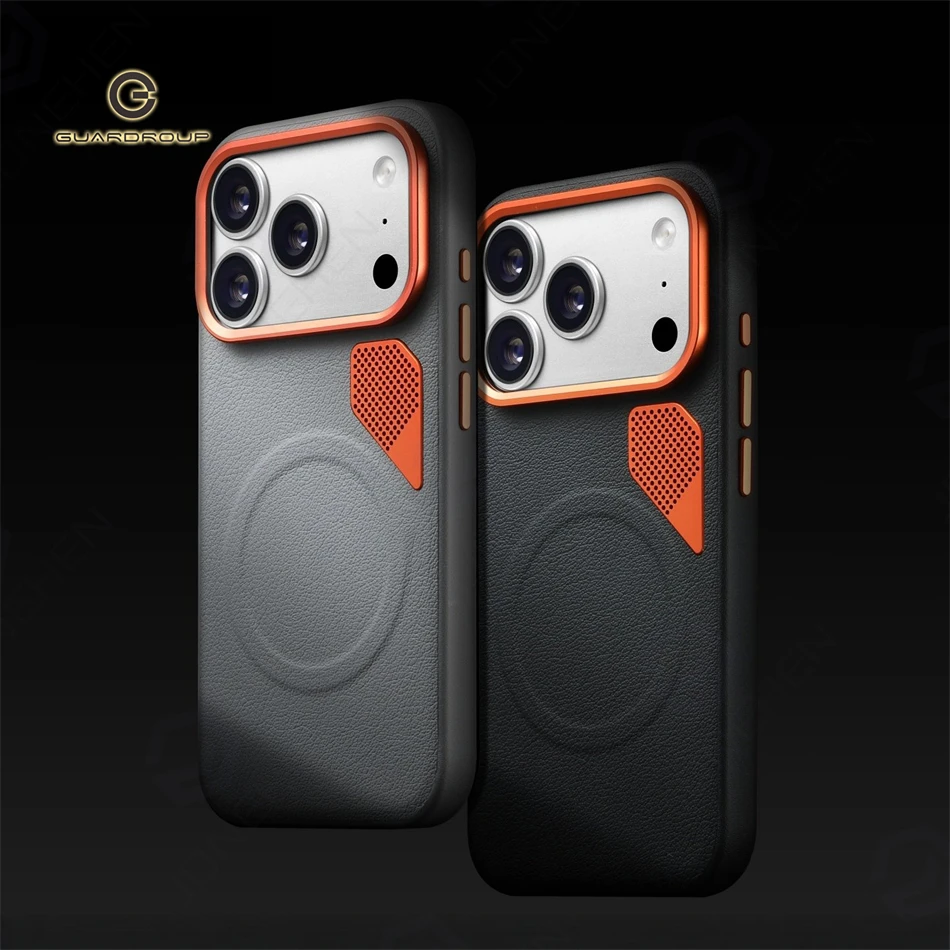 For iPhone 15 16 17 Air Pro Max Magnetic Case Busines High Quality Pu Leather Hard Heat Dissipation Alloy Len Cover For Magsasfe