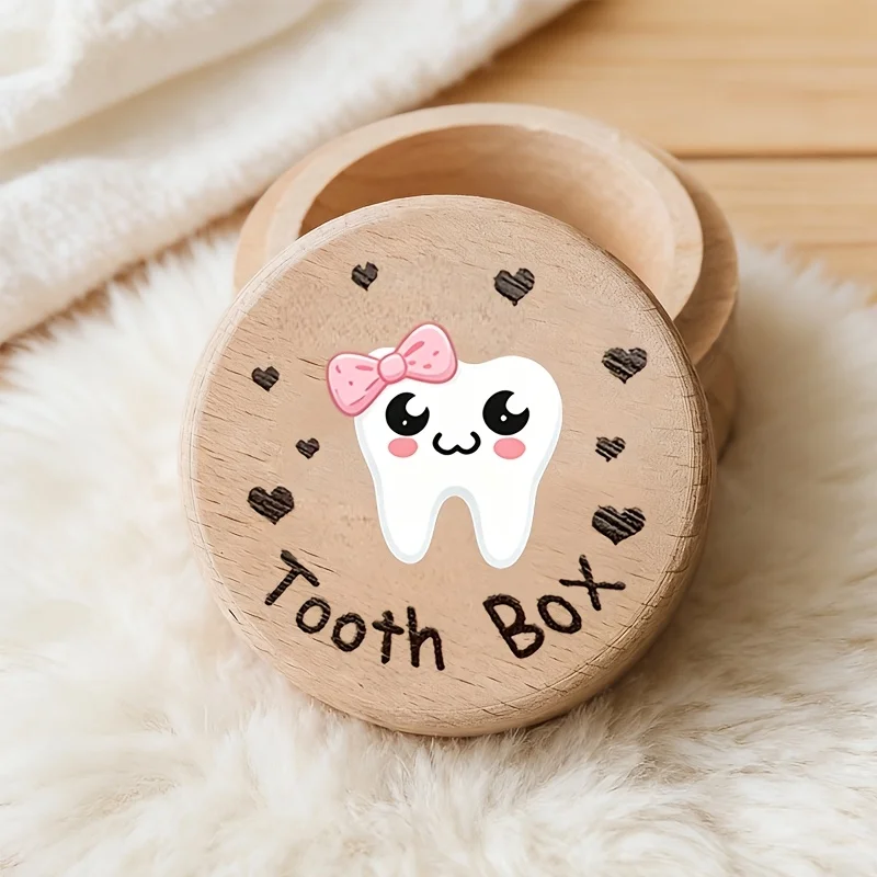 Cartoon Multi-functional Wooden Box Baby Memory KeepsakeTeeth Fetal Hair Preservation Souvenir Precious Gift Childish Charm