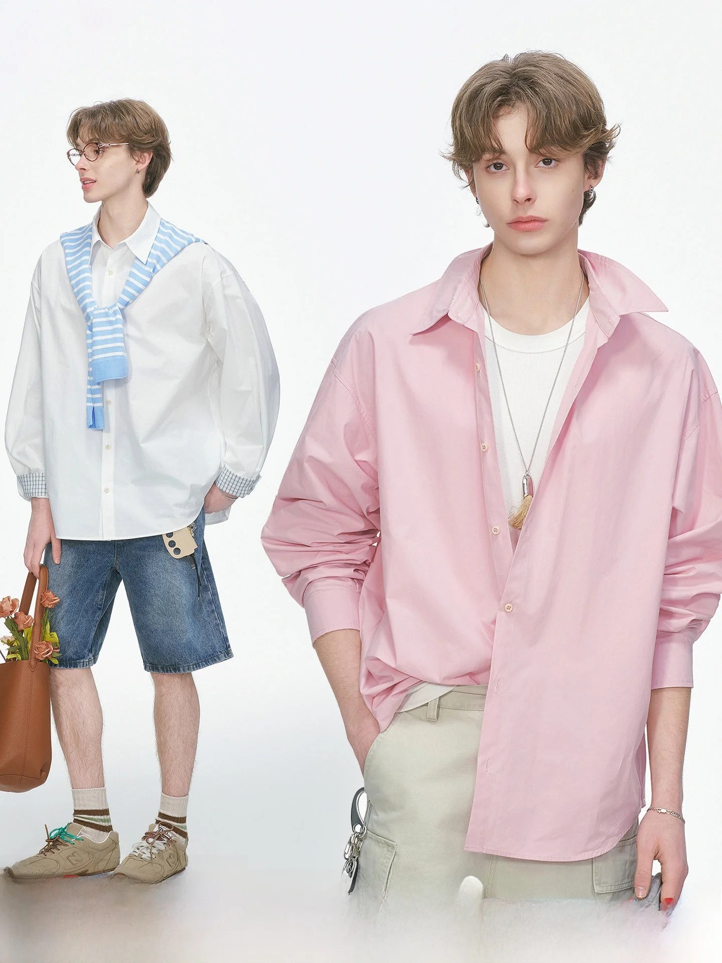 

American Style Long Sleeve Shirt with Shoulder Strap Casual Spring Summer Couples Shirt Loose Fit Youthful Cotton 100%