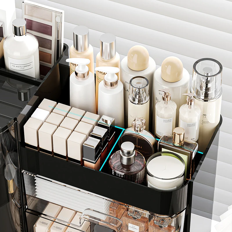 صندوق تخزين مستحضرات التجميل، خزانة مكتبية ذات سعة كبيرة للعناية بالبشرة، أحمر الشفاه، درج تخزين مقاوم للغبار