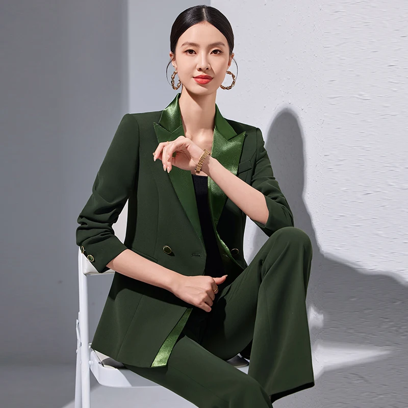 ZJYT Women\'s Two Piece Set Blazer Pants Suit Elegant Office Lady Formal Business Outfit Plus Size Long Sleeve Jacket Trousers