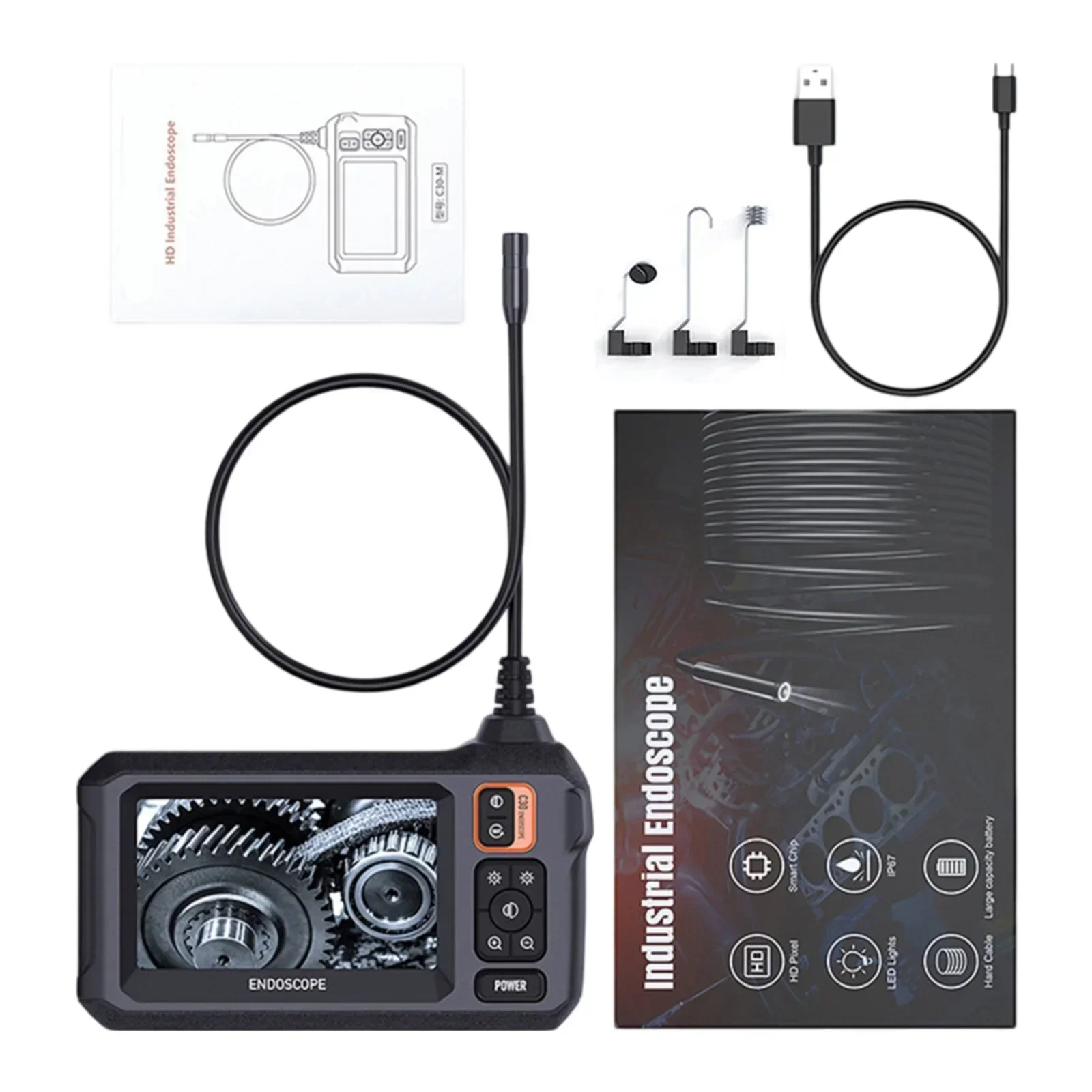 

Промышленная камера 4,3 дюйма IPS 1080P HD 4,3-дюймовый ЖК-экран IP67 Водонепроницаемый бороскоп 8 мм 8 светодиодных фонарей Поддержка TF