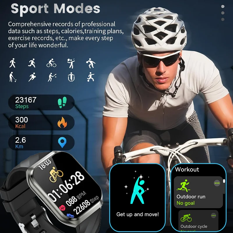 2025 New Men Military Smart Watch 3ATM Waterproof 1.83" IPS Screen Multiple sports modes Heart Rate blood oxygen Bluetooth Call