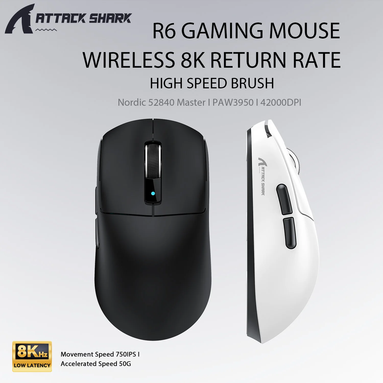 

ATTACK SHARK R6 Gaming Mouse Wireless 8K Hz PixArt PAW3950MAX PRO Gaming Sensor,42000 DPI,SUPERLIGHT 39g,Nordic 52840 MCU