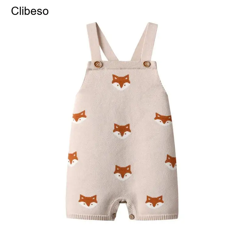 

2024 Clibeso Newborn Baby Girls Knitted Sweater Rompers Children Cartoon Fox Print Suspender Bodysuit Toddlers Autumn Clothes