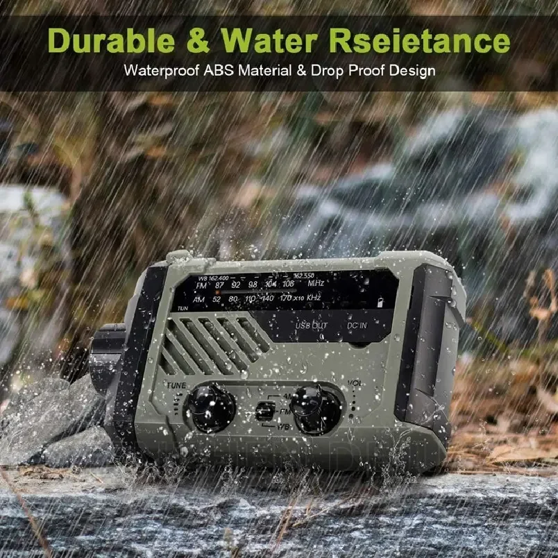 New Hand Crank Portable Radio AM FM NOAA Emergency 3-in-1 Antenna Solar Rechargeable Emergency Radio with SOS Flashlight