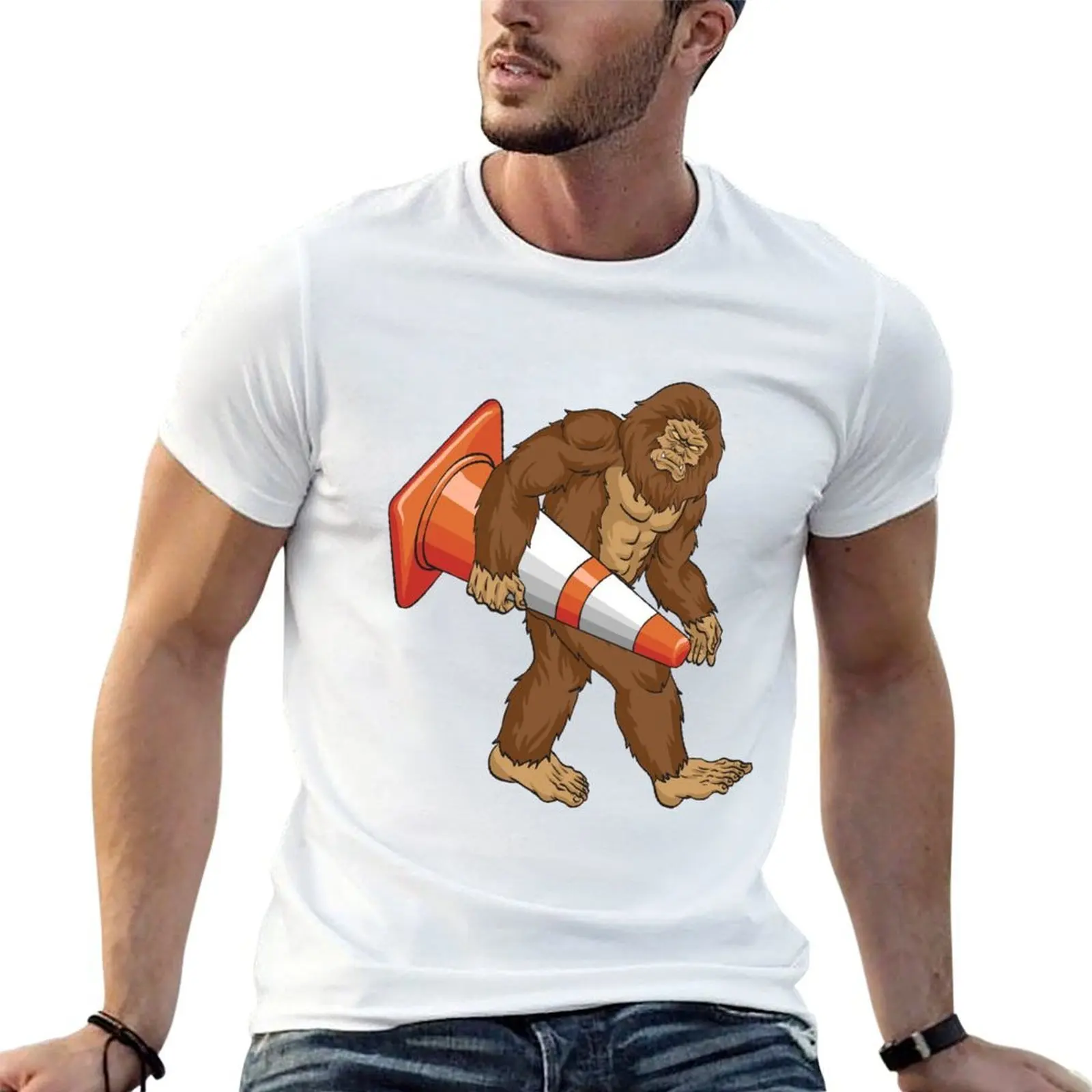 Bigfoot Traffic Cone - Funny Road Workers T-Shirt funny t shirts cotton cotton t shirts high quality T-Shirt