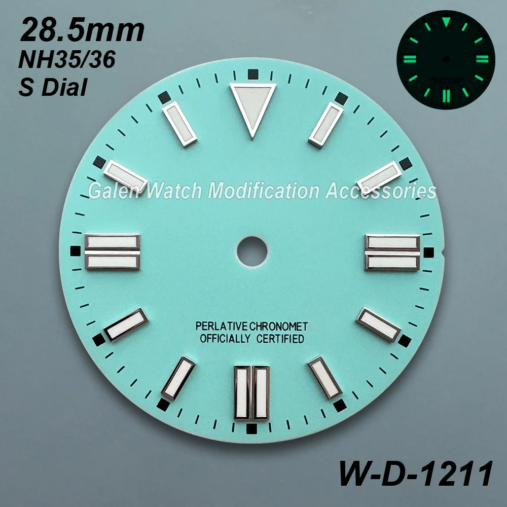 28.5mm S Logo Matte Dial Fit NH35/NH36/4R/7S Automatic Movement Green Luminous High Quality Watch Modification Accessories view 2