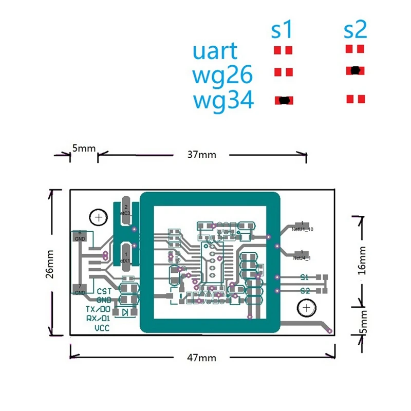 2X 이중 주파수 125Khz 13.56Mhz RFID 카드 리더 모듈 Wiegand Uart TTL