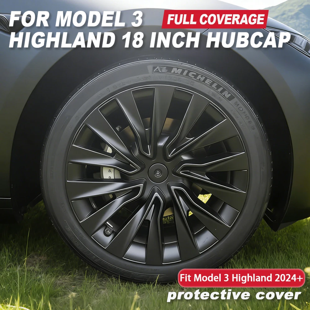 

4PCS HubCap for New Tesla Model 3 Highland 2024 Performance 18 Inch Wheel Cap Replacement Automobile Full Rim Cover Accessories