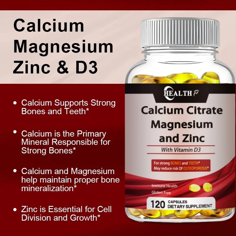 Calcium Magnesium Zinc Capsule Vitamin D3 for Strong Bones Teeth Heart Nerve Increase Immune System Function Supplement