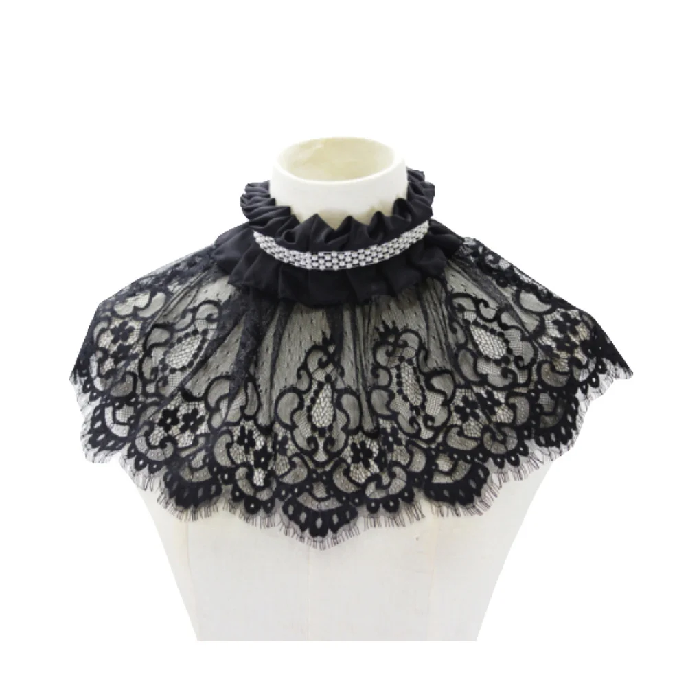 

Beaded Lace Embellished Collar Beautiful Corsage Exquisite Hollow Neckline Clothes Fake Collar (Black)