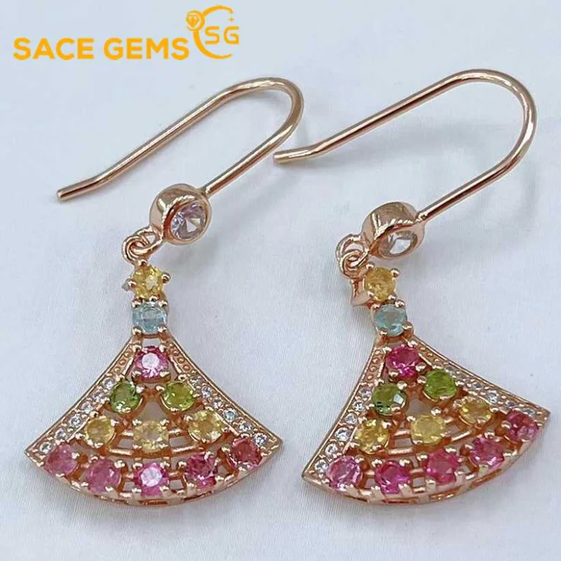 

SACE GEMS Fashion Drop Earrings for Women 925 Sterling Silver Natual Tourmaline Stud Earrings Wedding Party Fine Jewelry Gift