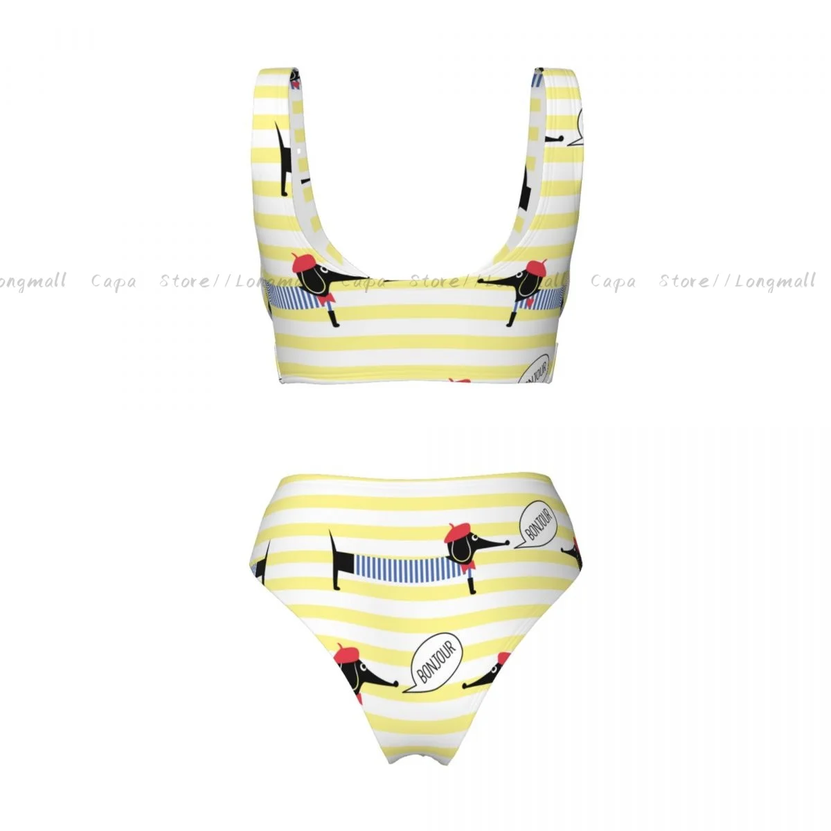 Bonito dos desenhos animados dachshund francês vestido cão biquíni feminino sexy maiô separado de duas peças beachwear