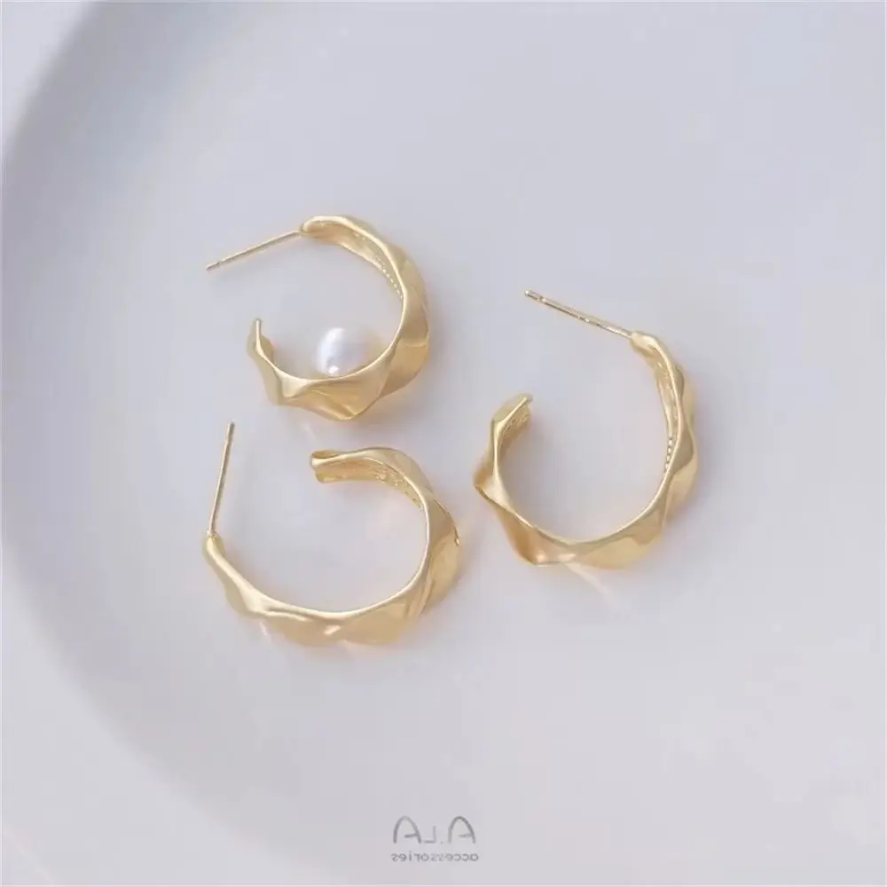 14K Gold Wrapped Korean C-shaped Fashionable Earrings with A Minimalist Temperament, French 925 Silver Needle DIY Earrings E171